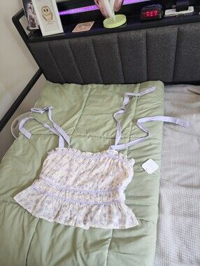 Altar'd State Lavender Floral Ruffled Tie-Strap Cami